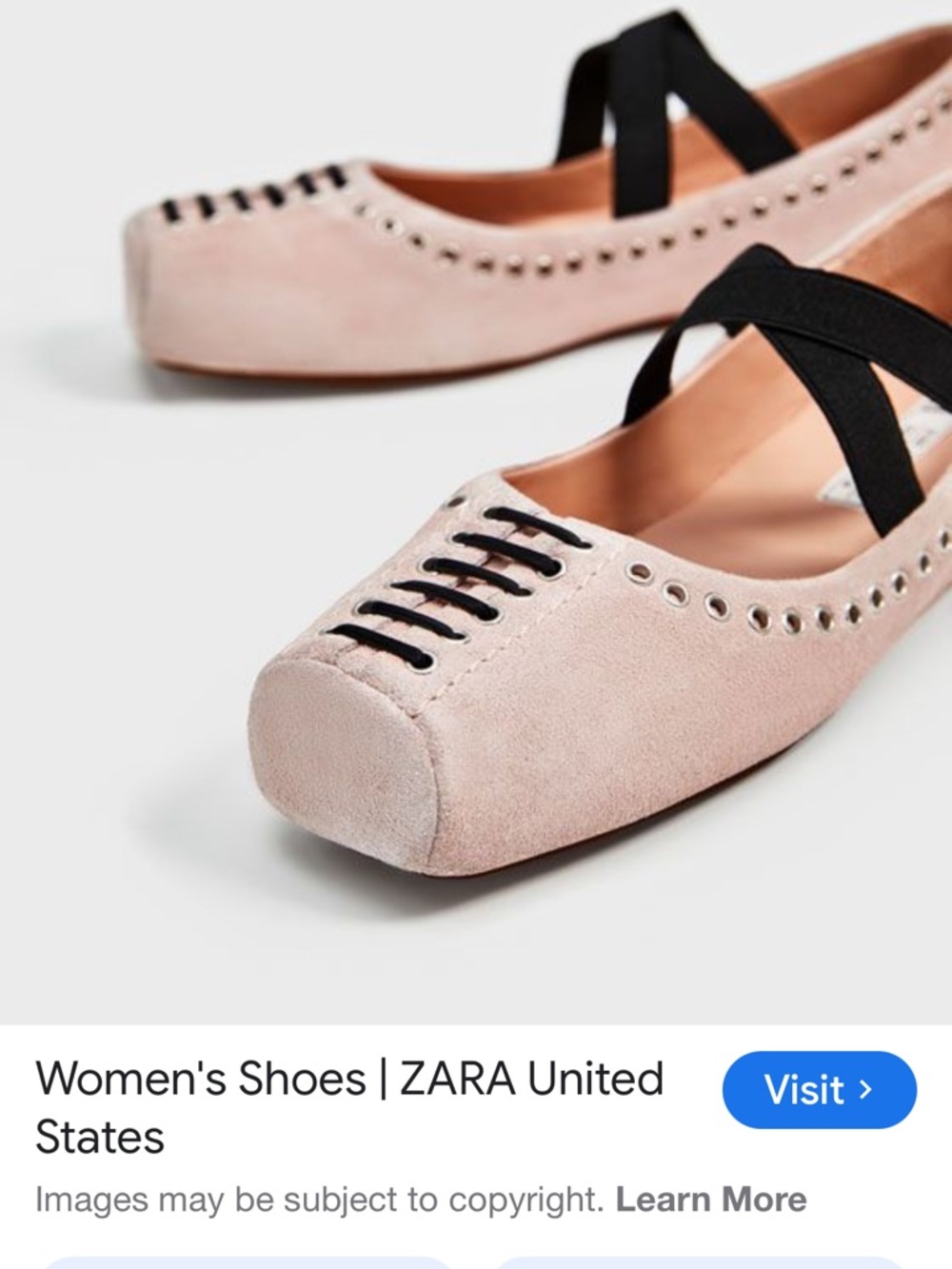 Zara Blush Pink leather Suede Lace-Up Ballet Flats with Black Straps
